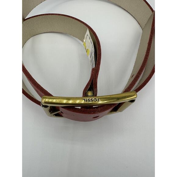 FOSSIL Women's Reversible Red Gold Leather Roller Buckle Belt Small - Picture 3 of 13